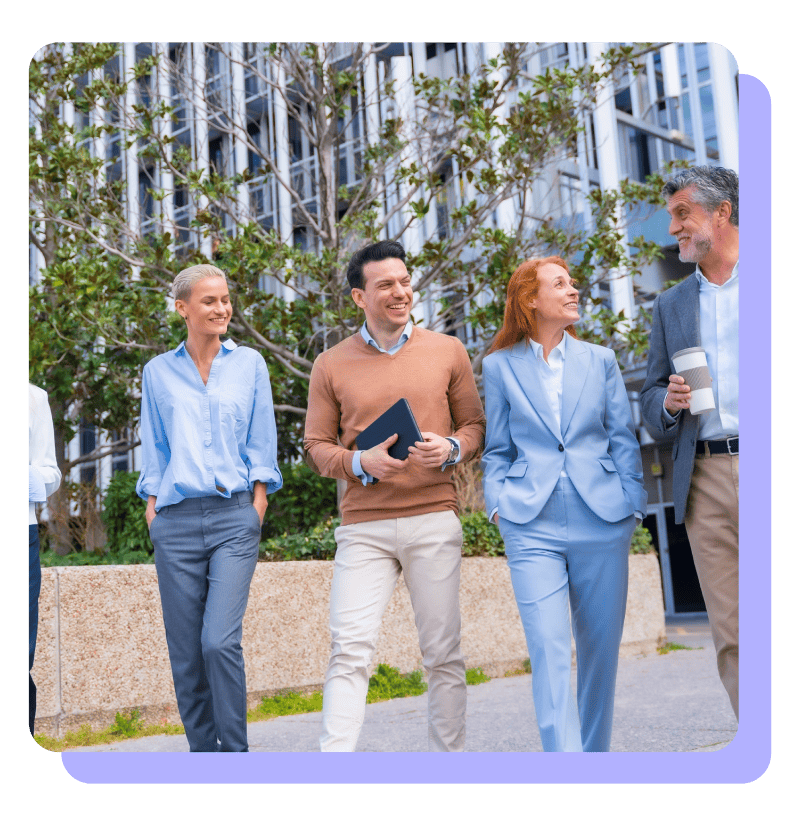 Group of professional business people walking outside Group of professional business people walking outside
